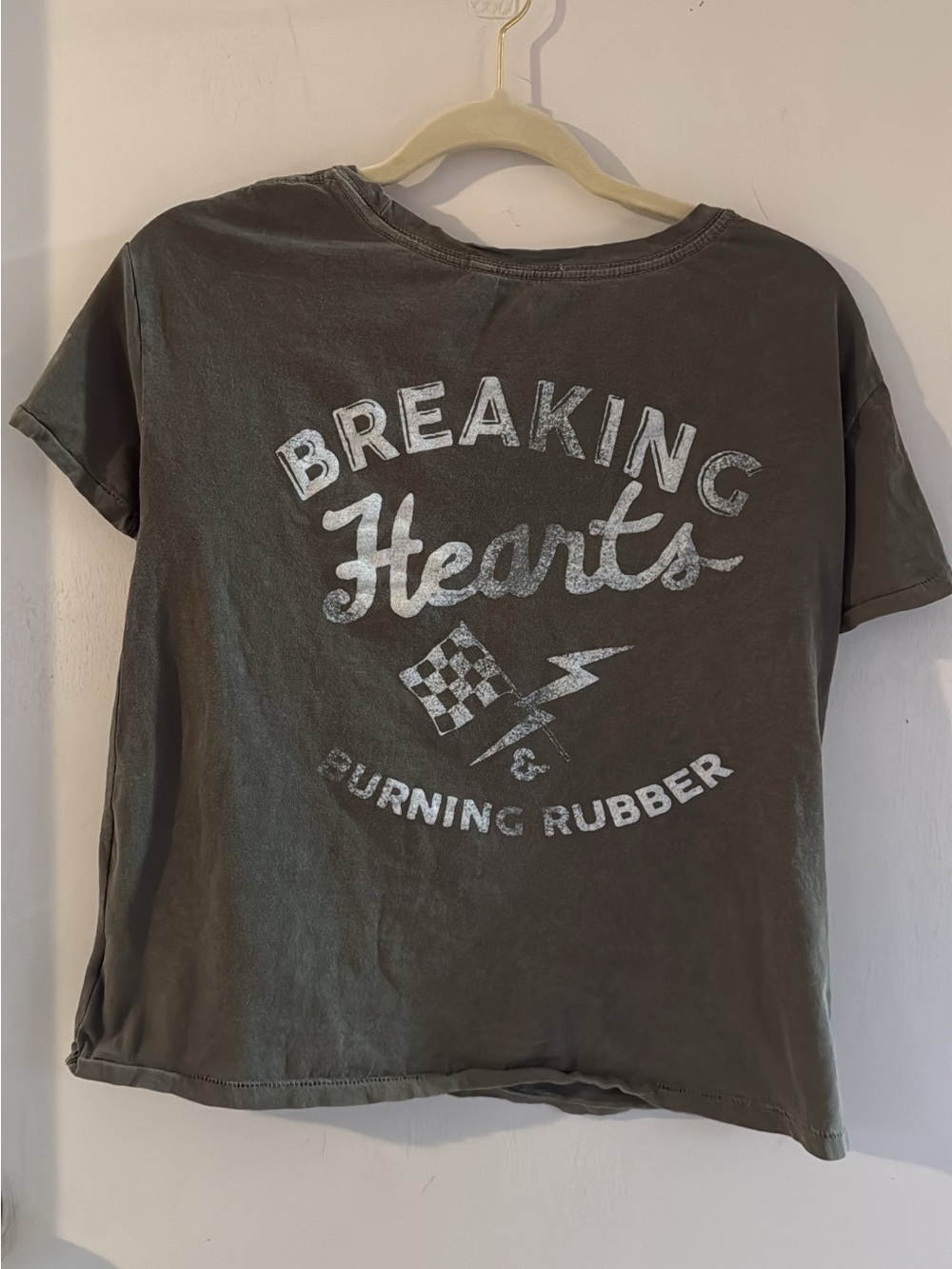 Breaking Hearts Graphic Tee - Olive Green Top